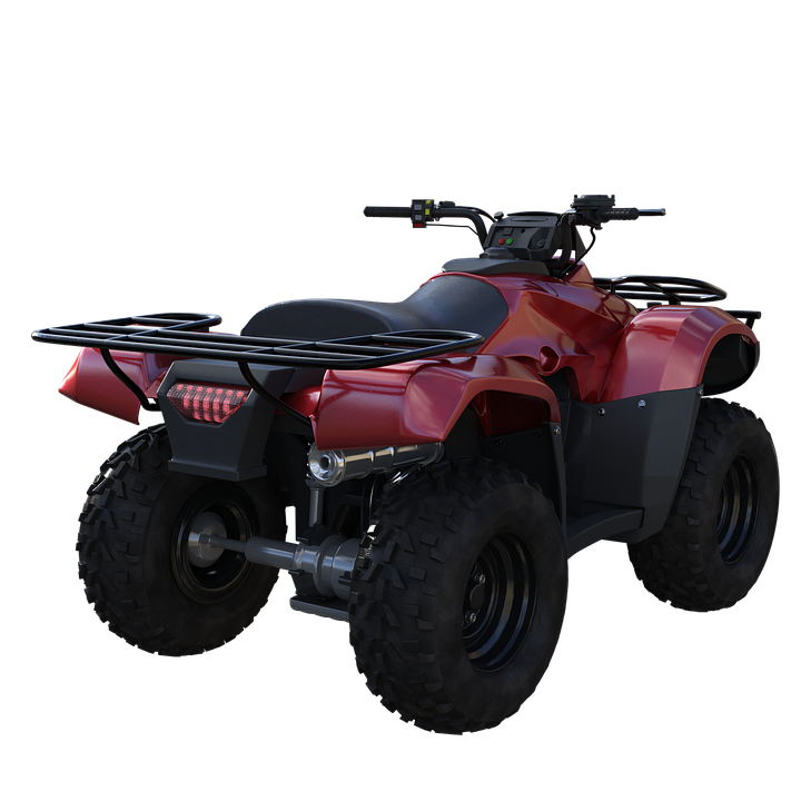 Burgundy Red Utility Quad Bike With Black Seat And Rear Rack PNG Graphic