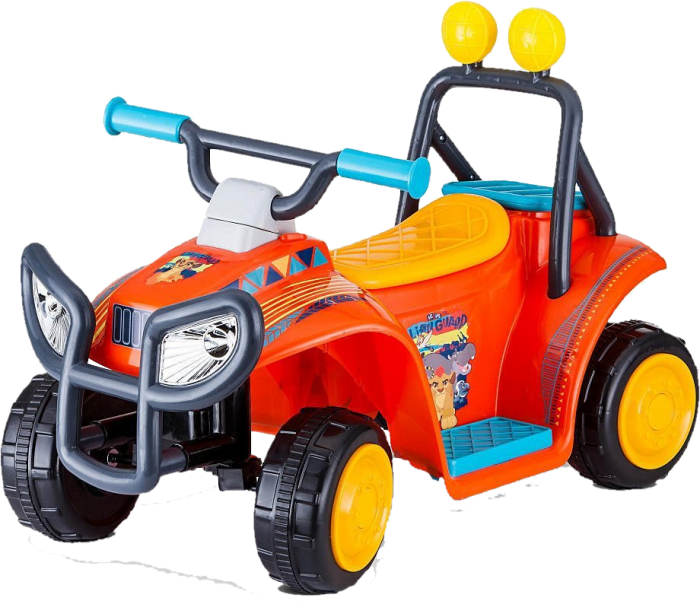 Colorful Orange Kids Ride On ATV Toy With Yellow Lights PNG Illustration