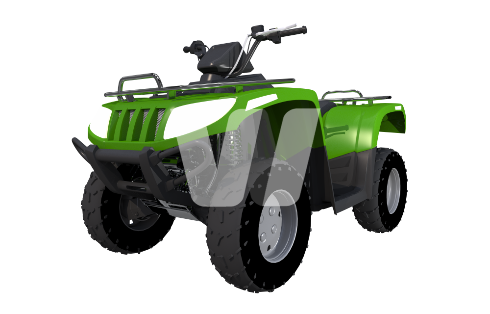 Green Utility ATV Side View With Rear Cargo Rack PNG Product Graphic