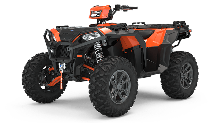 Orange And Black Adventure ATV With Heavy Duty Off Road Tires PNG Image