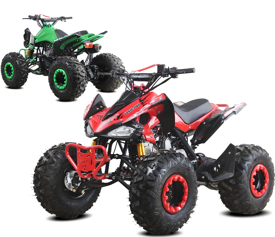 Pair Of Green And Red Sport ATV Quad Bikes With Knobby Tires PNG Graphic