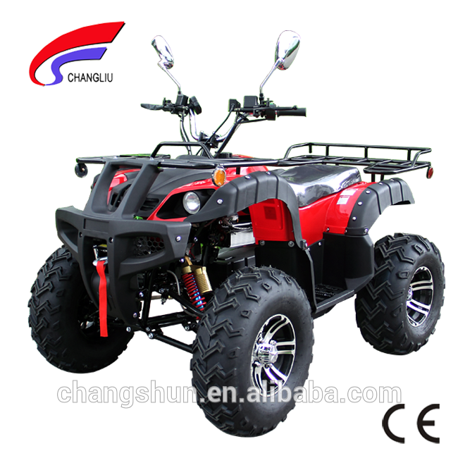 Red And Blue Utility Four Wheeler ATV With Front Rack PNG Photo