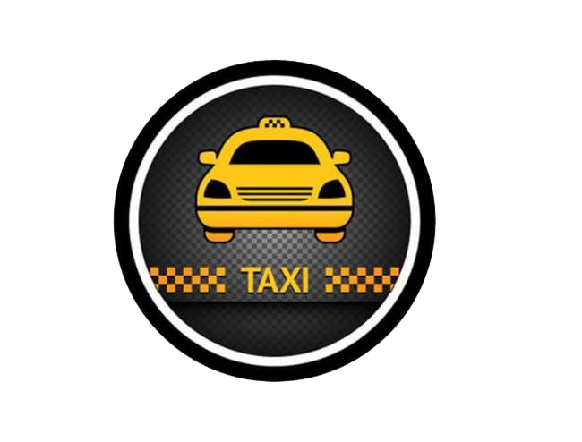Black And Gold Taxi Service Round Emblem With Checker Stripe PNG Badge