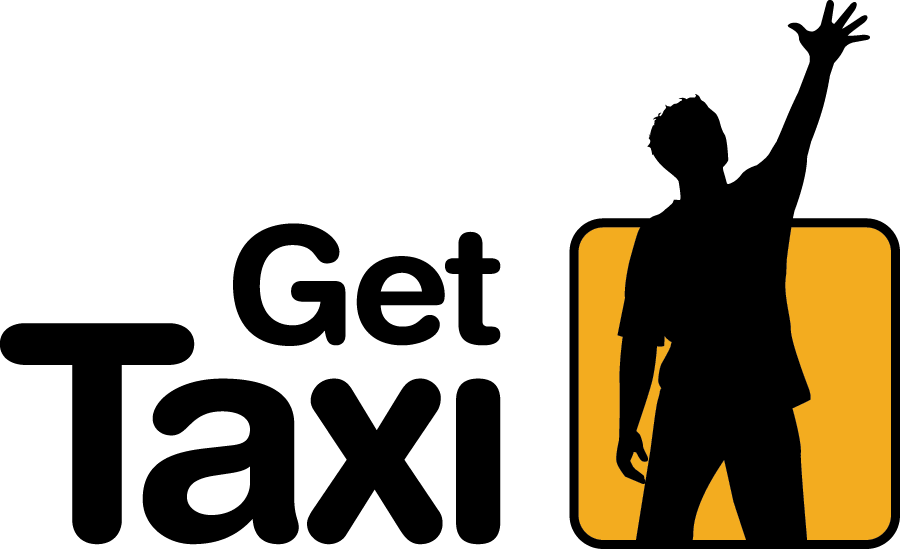 Get Taxi Wordmark With Passenger Silhouette And Yellow Panel PNG Logo