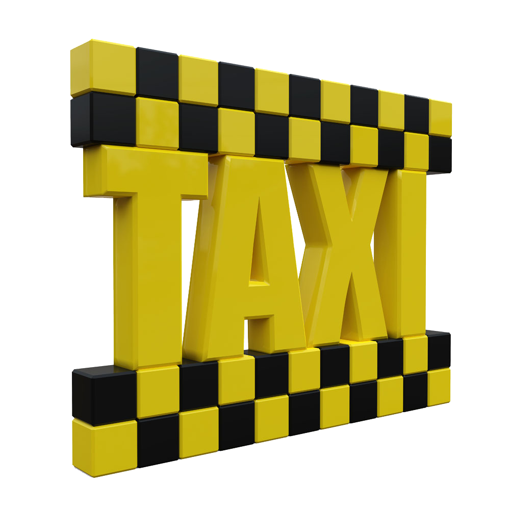 Three Dimensional Yellow Taxi Lettering With Black Checkerboard PNG Graphic