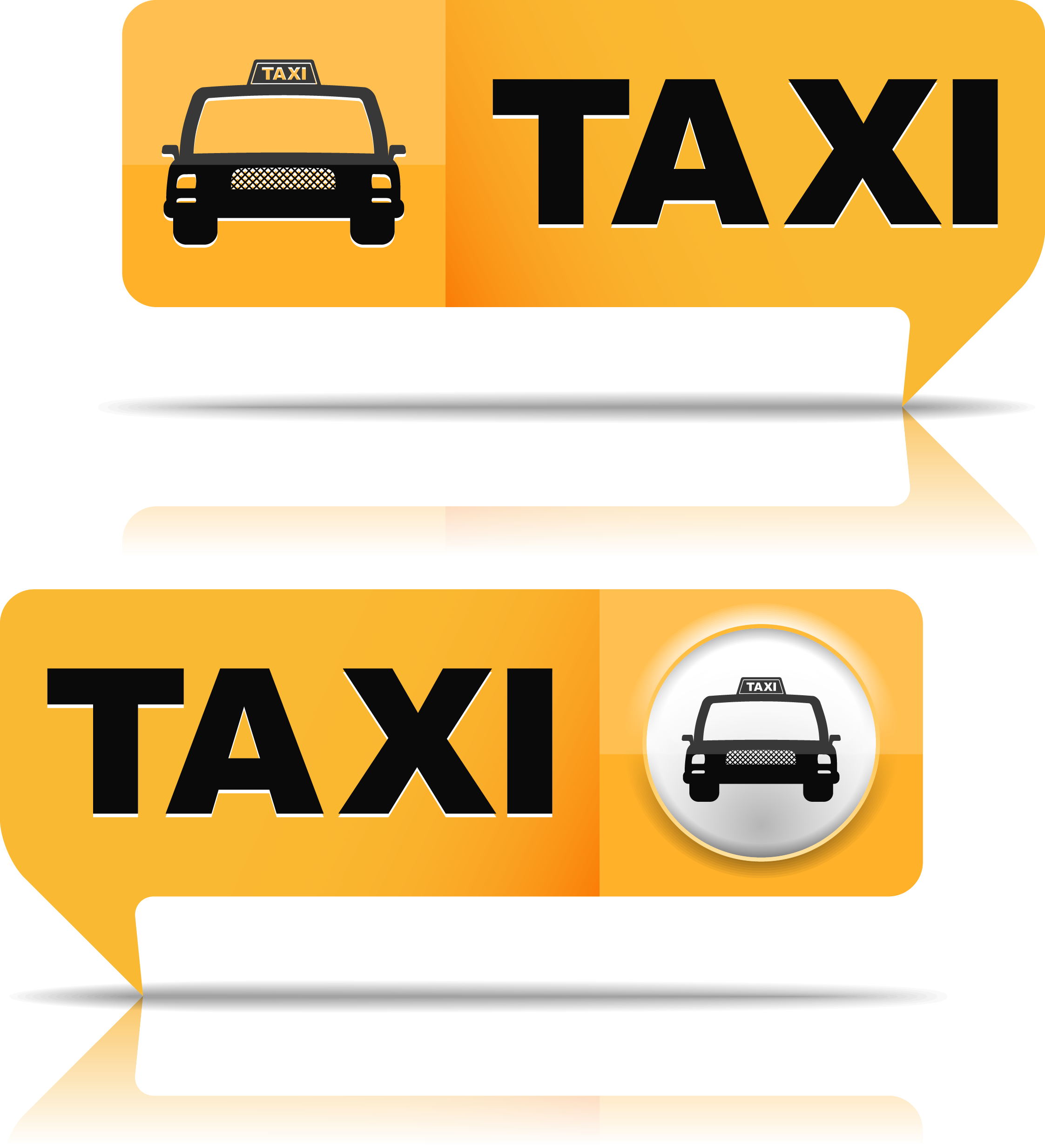 Two Yellow Taxi Direction Signs With Car Icons And Arrows PNG Graphic