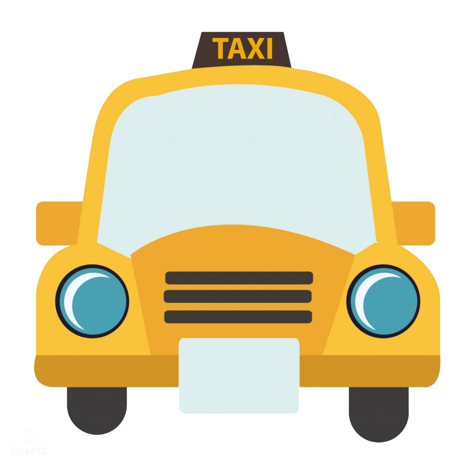Yellow Cartoon Taxi Cab Front View With Blue Headlights PNG Illustration