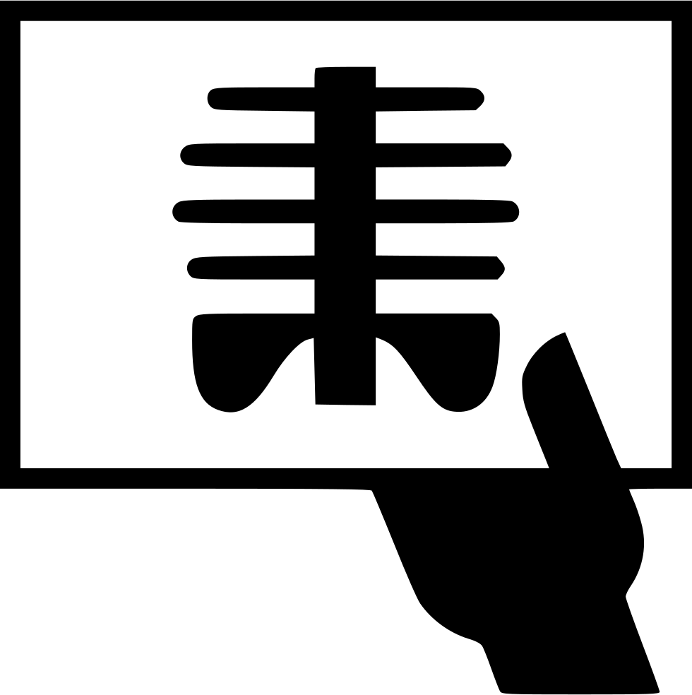 Hand Pointing Toward Spine X Ray Film Black Medical Outline PNG Illustration