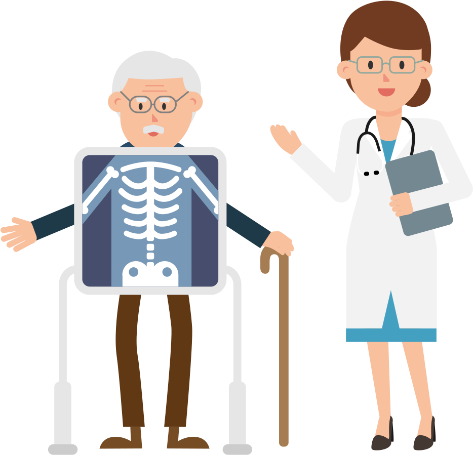 Doctor Assisting Elderly Patient With Chest X Ray Film PNG Medical Illustration
