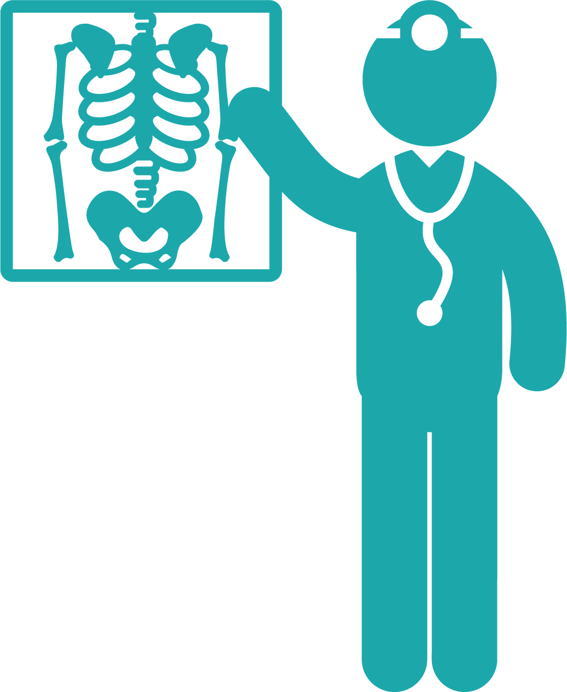 Doctor Holding Chest X Ray Beside Medical Patient Teal Icon PNG Graphic