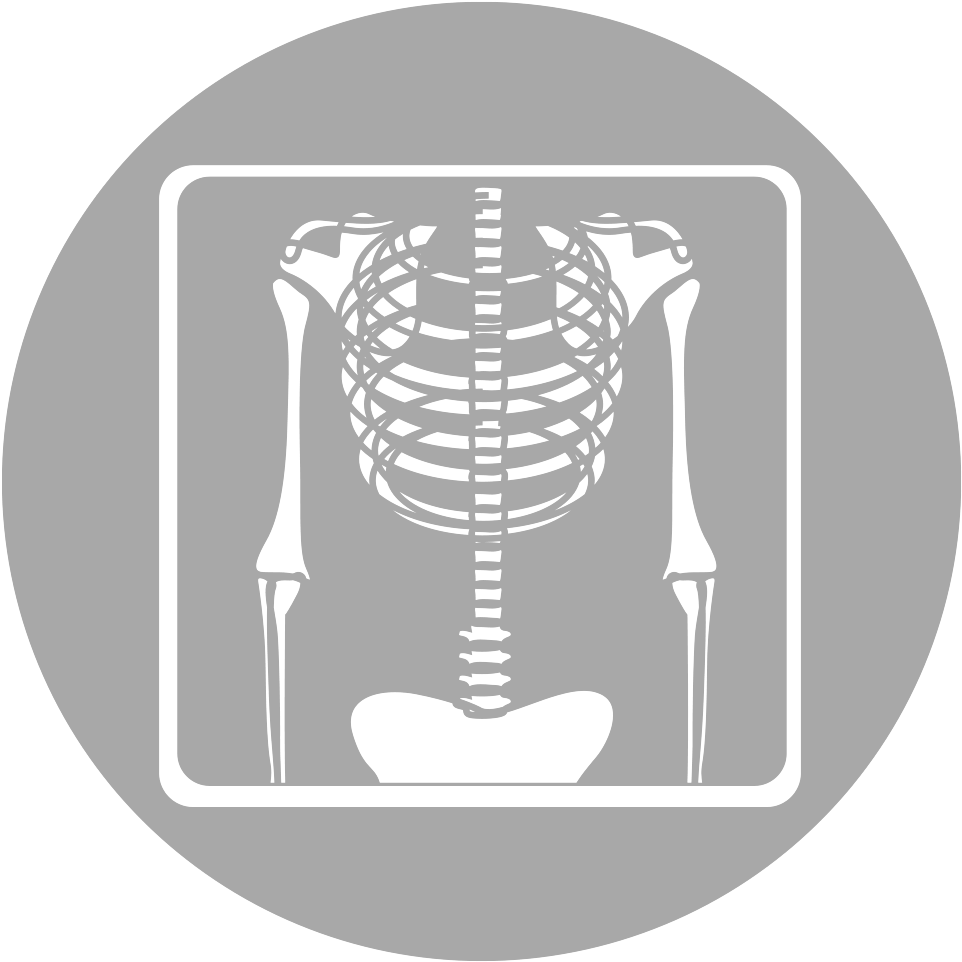 White Skeleton Chest X Ray Inside Gray Circle PNG Medical Graphic
