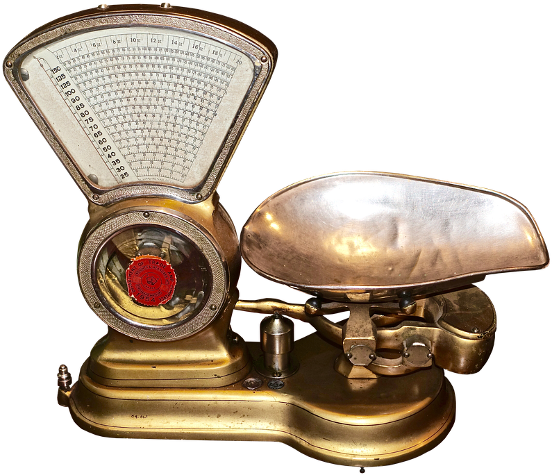 Antique Brass Countertop Balance Scale With Two Pans PNG Image