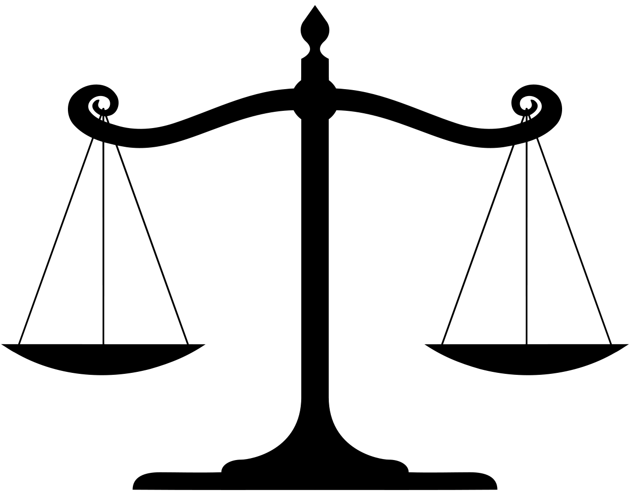 Black Legal Balance Scale With Centered Post And Hanging Pans PNG Icon
