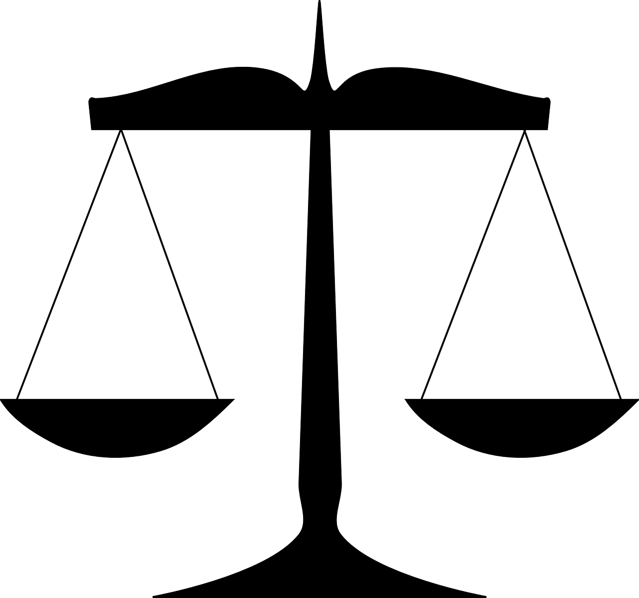 Black Scales Of Justice Silhouette With Two Hanging Pans PNG Graphic