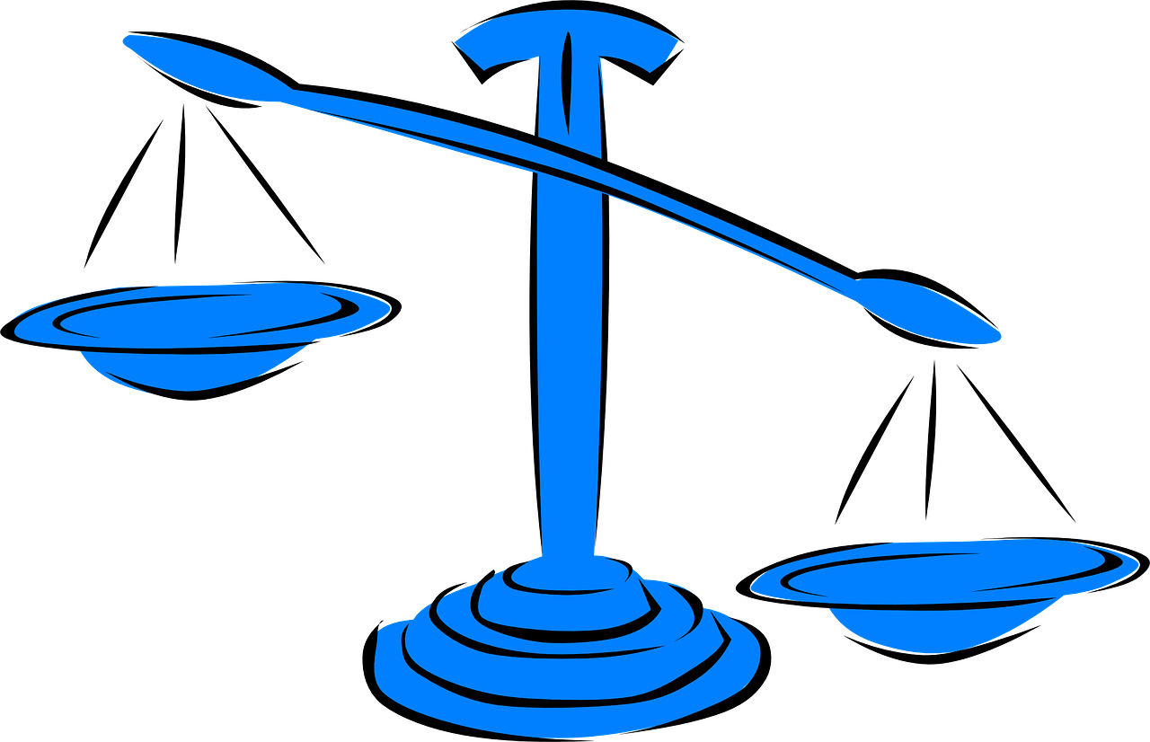 Blue Scales Of Justice Illustration With Balanced Pans PNG Artwork