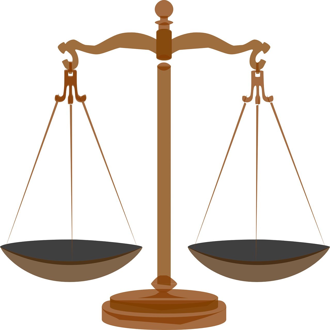 Brown Vintage Balance Scale Of Justice With Hanging Pans PNG Illustration