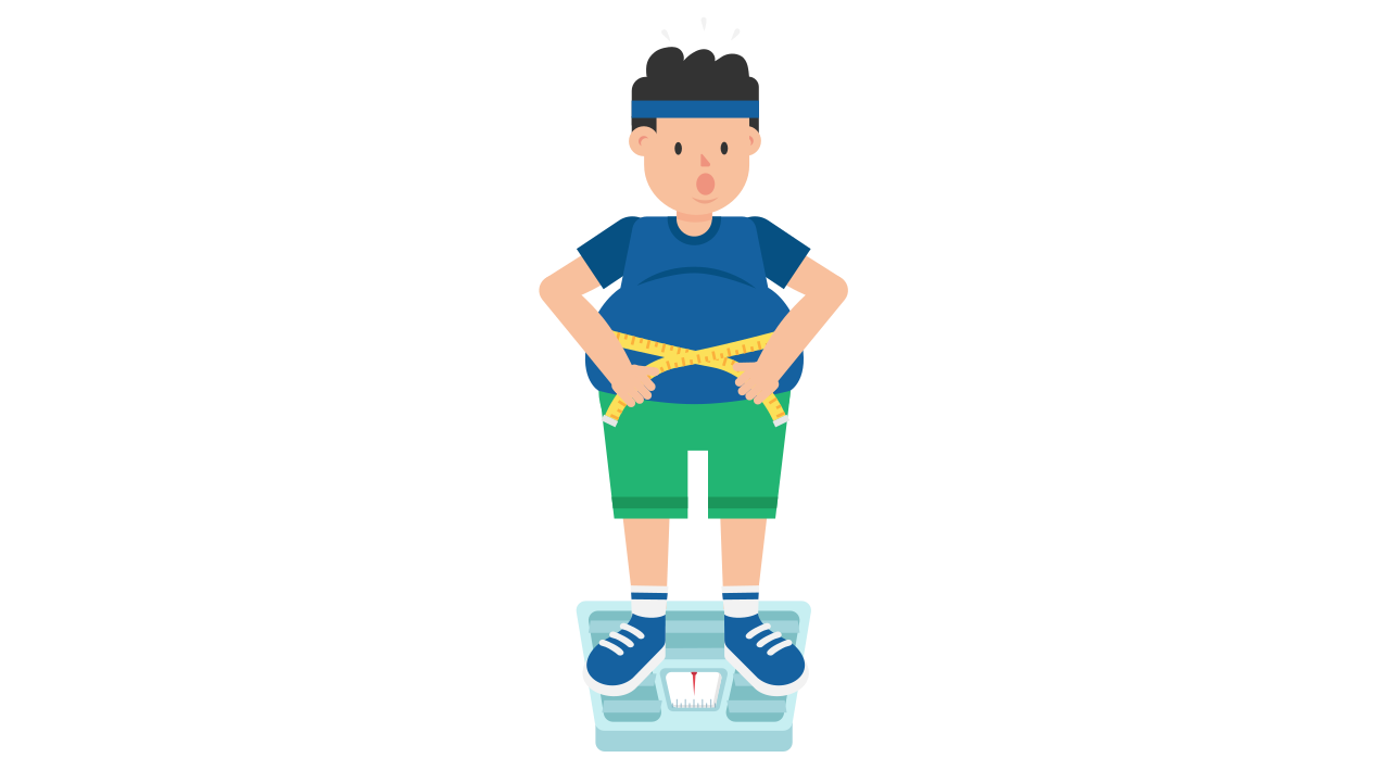Cartoon Boy Standing On Digital Weight Scale PNG Illustration