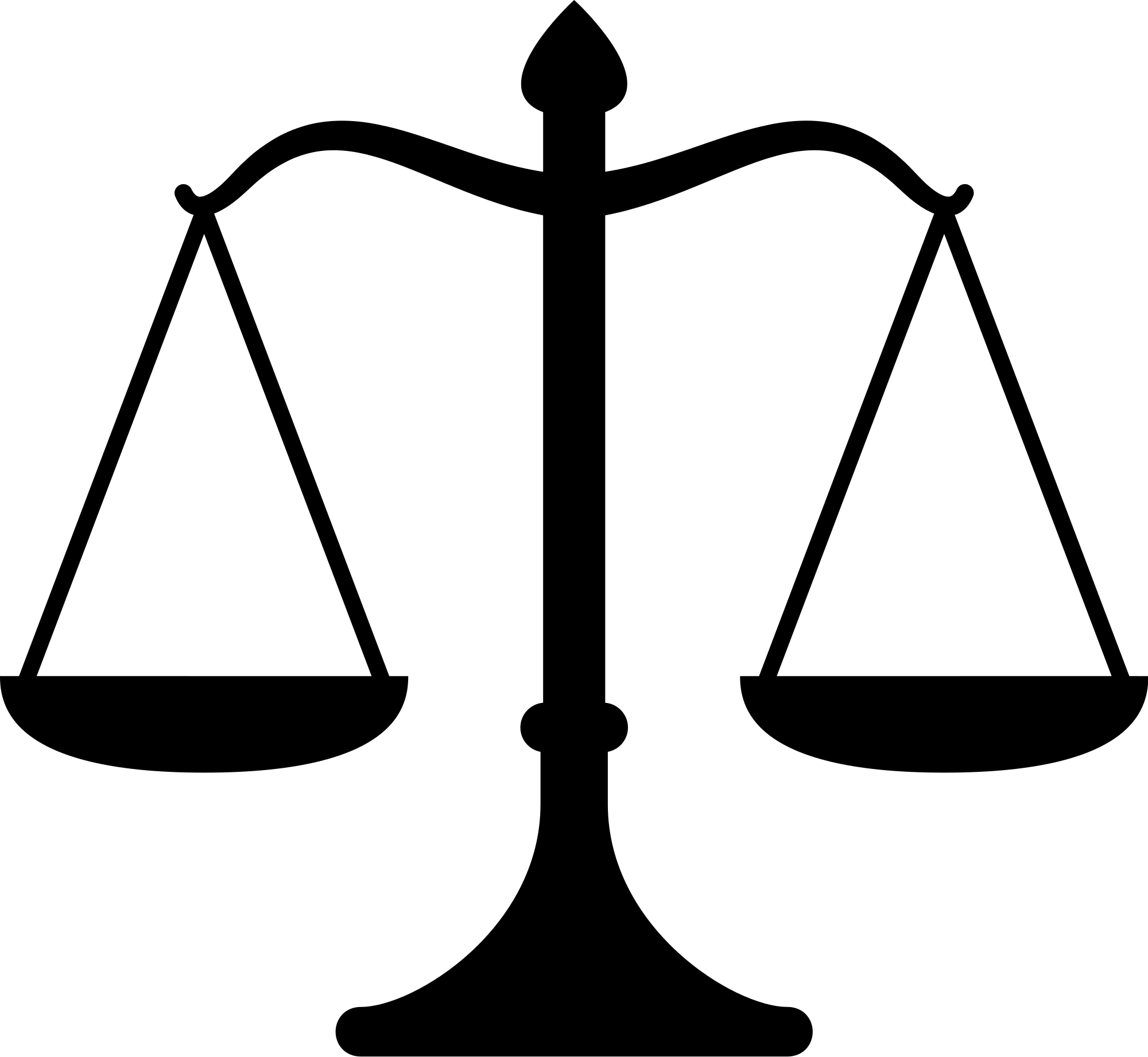 Classic Black Balance Scale Of Justice With Decorative Center Finial PNG Emblem