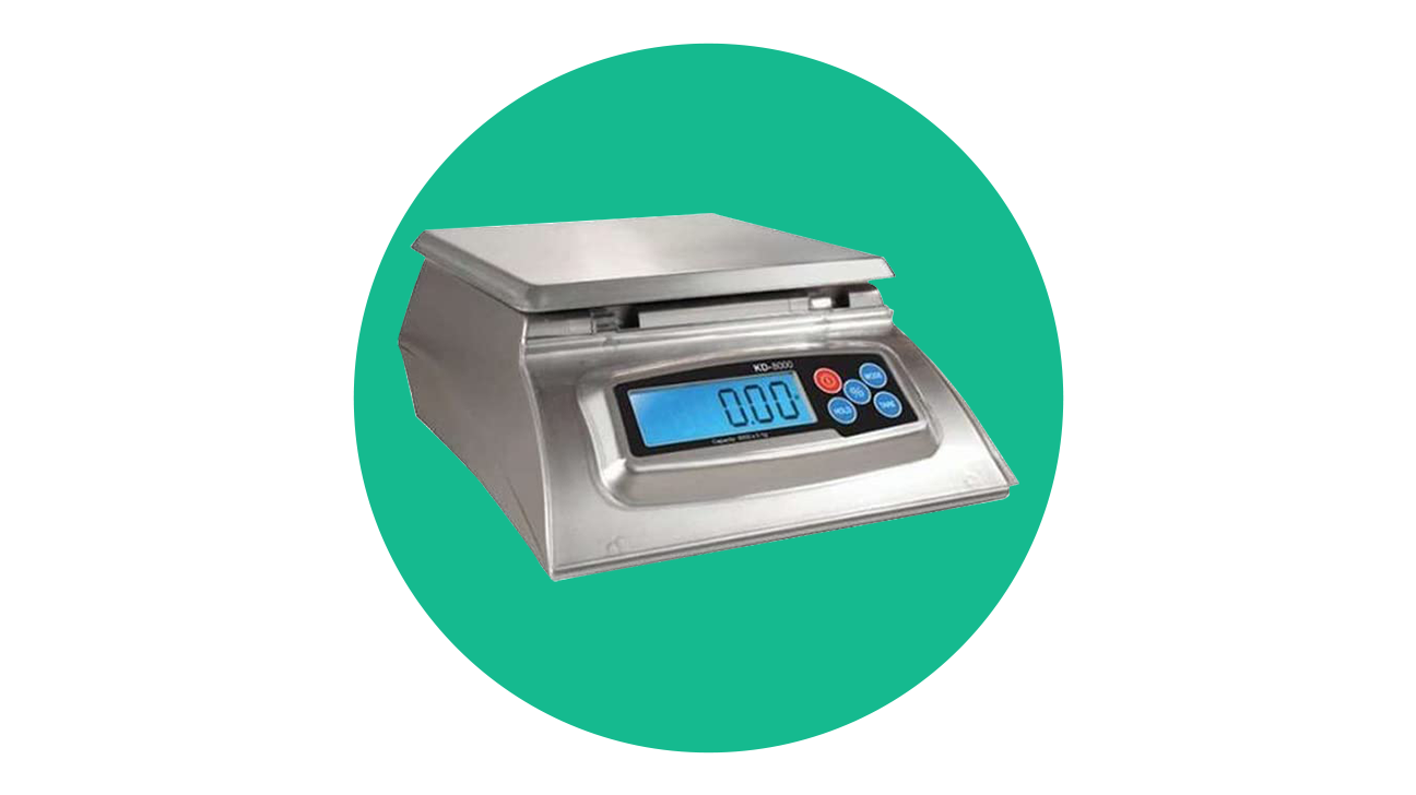 Digital Retail Weighing Scale Inside Green Circle Badge PNG Graphic