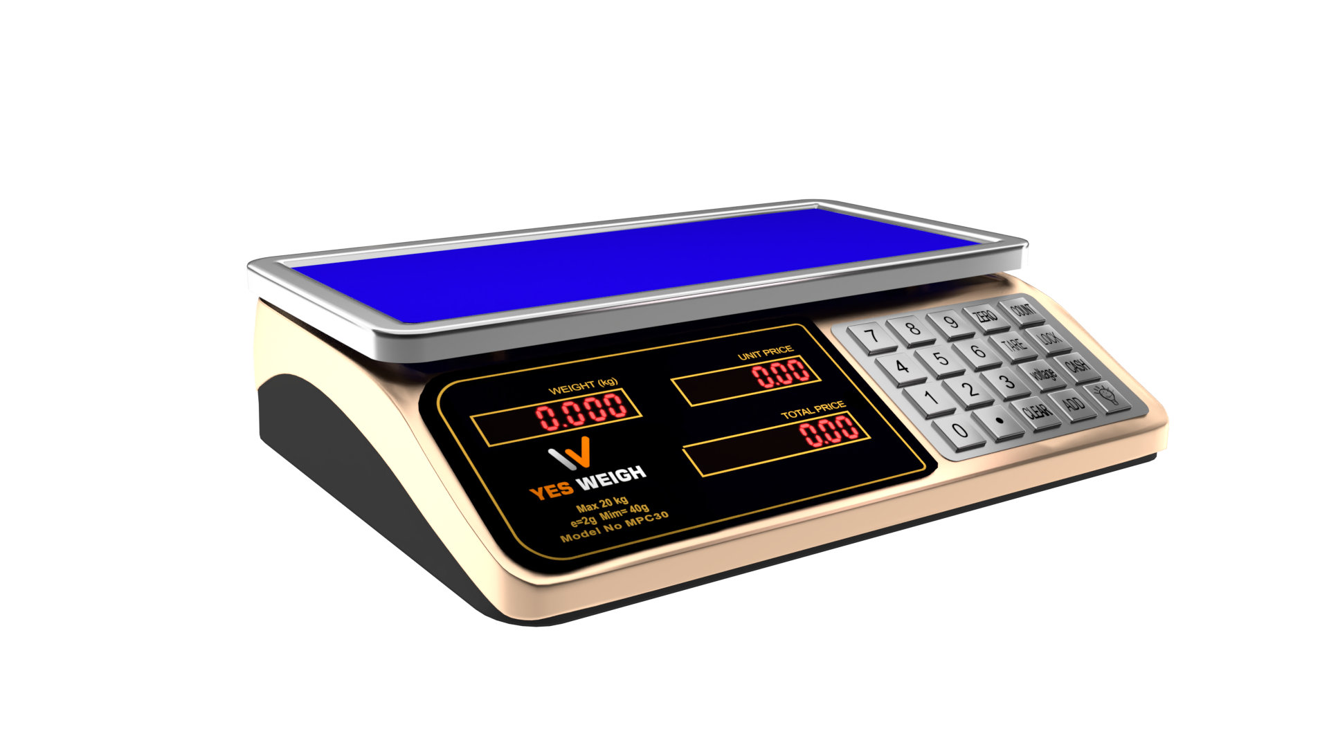 Gold Electronic Platform Scale With Blue Backlit Display PNG Product Image
