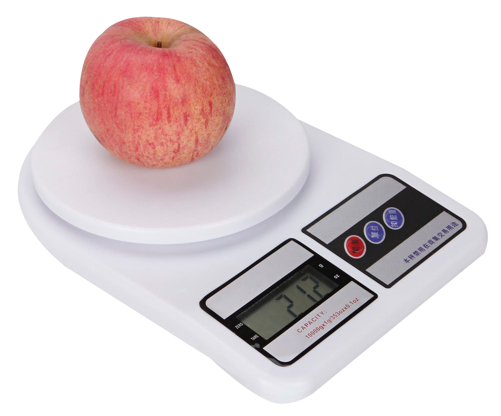 Red Apple Weighing On Compact Digital Kitchen Scale PNG Food Image
