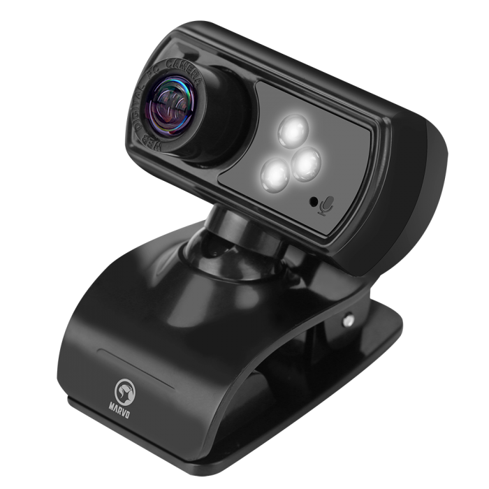 Black Webcam with Clip Mount and LED Lights