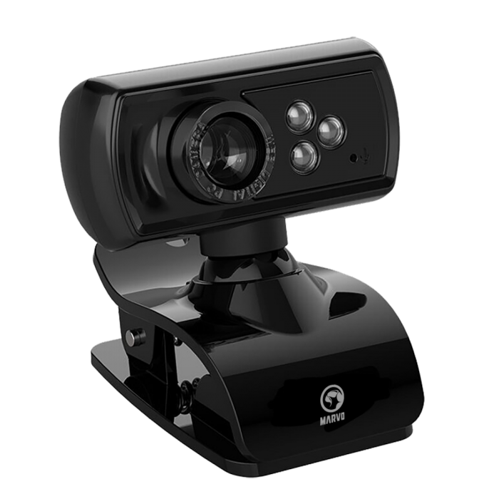 Black Webcam With Infrared LED Lights And Adjustable Desktop Stand PNG Photo