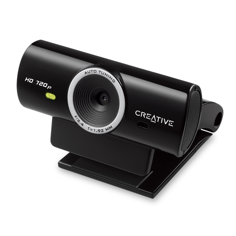 Creative Black Live Webcam With Silver Lens Ring And Folding Stand PNG Image