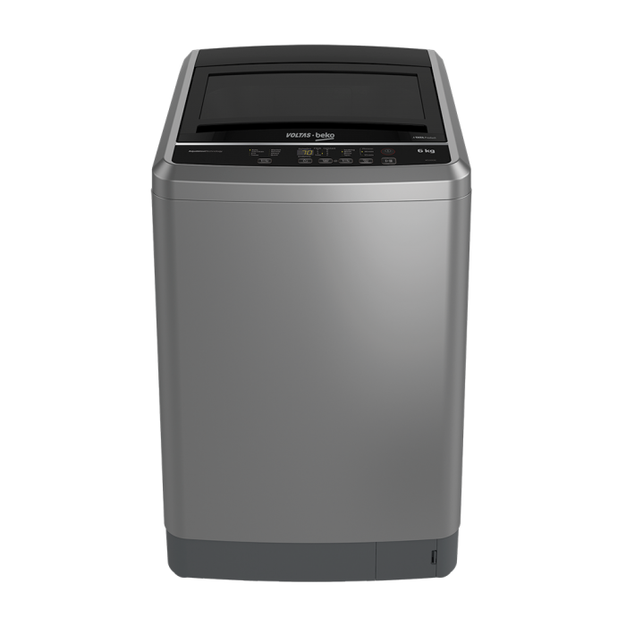 Charcoal Gray Top Loading Washing Machine With Flat Dark Lid PNG Appliance Photo