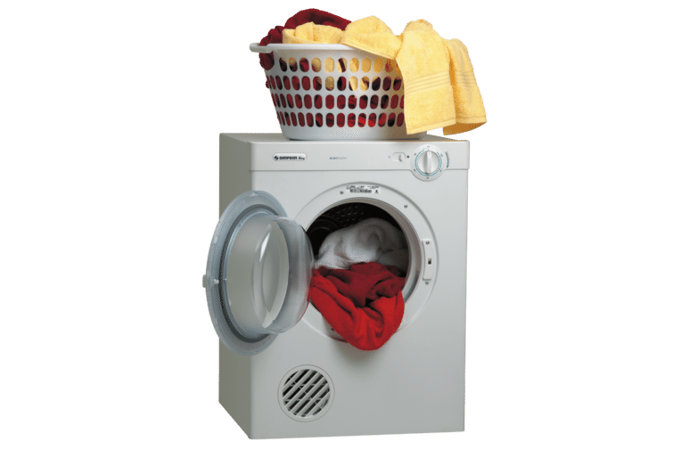 Compact White Washer With Open Front Door And Laundry Basket PNG Illustration