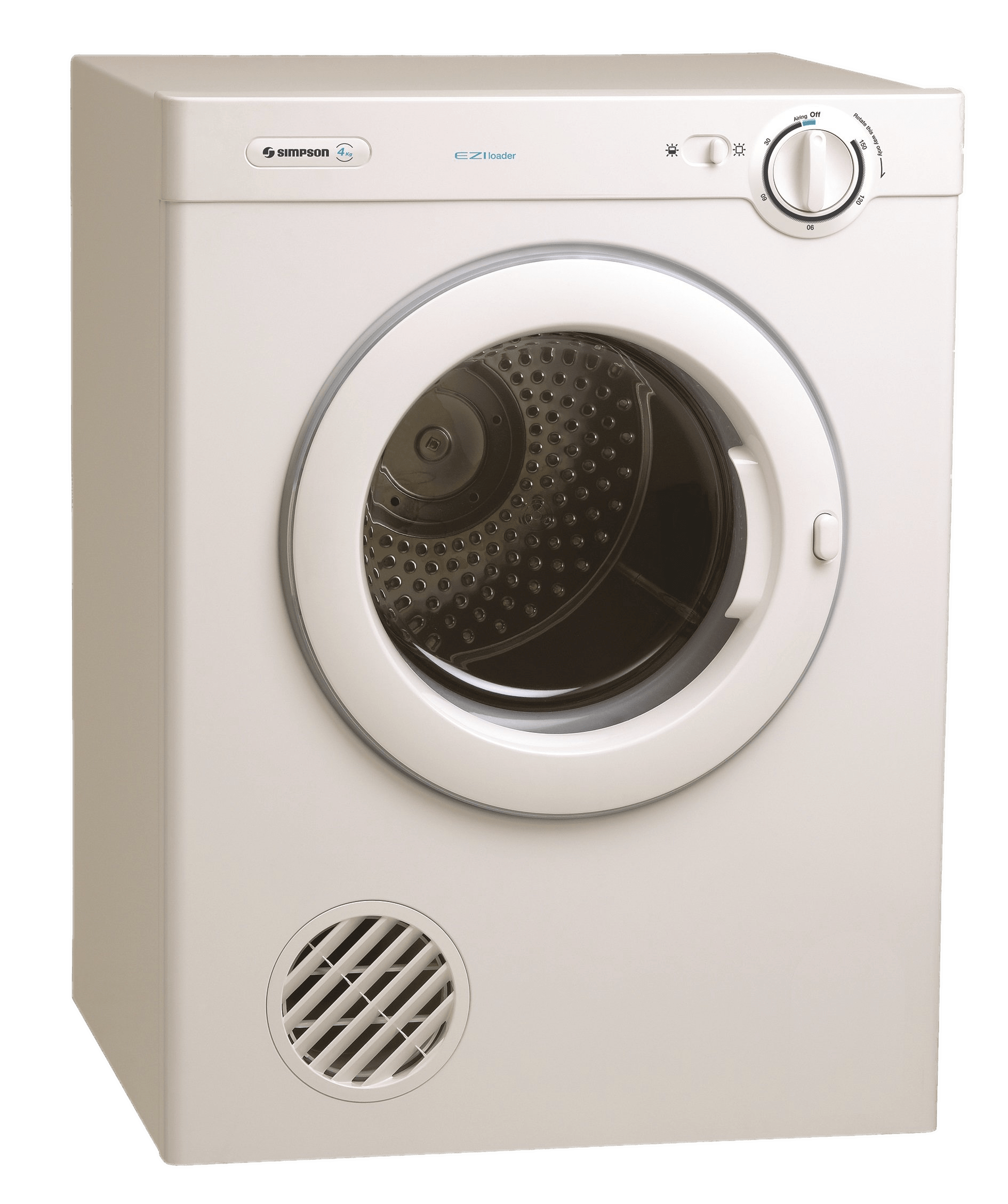 Cream Vented Clothes Dryer With Round Front Door And Control Dial PNG Product Image
