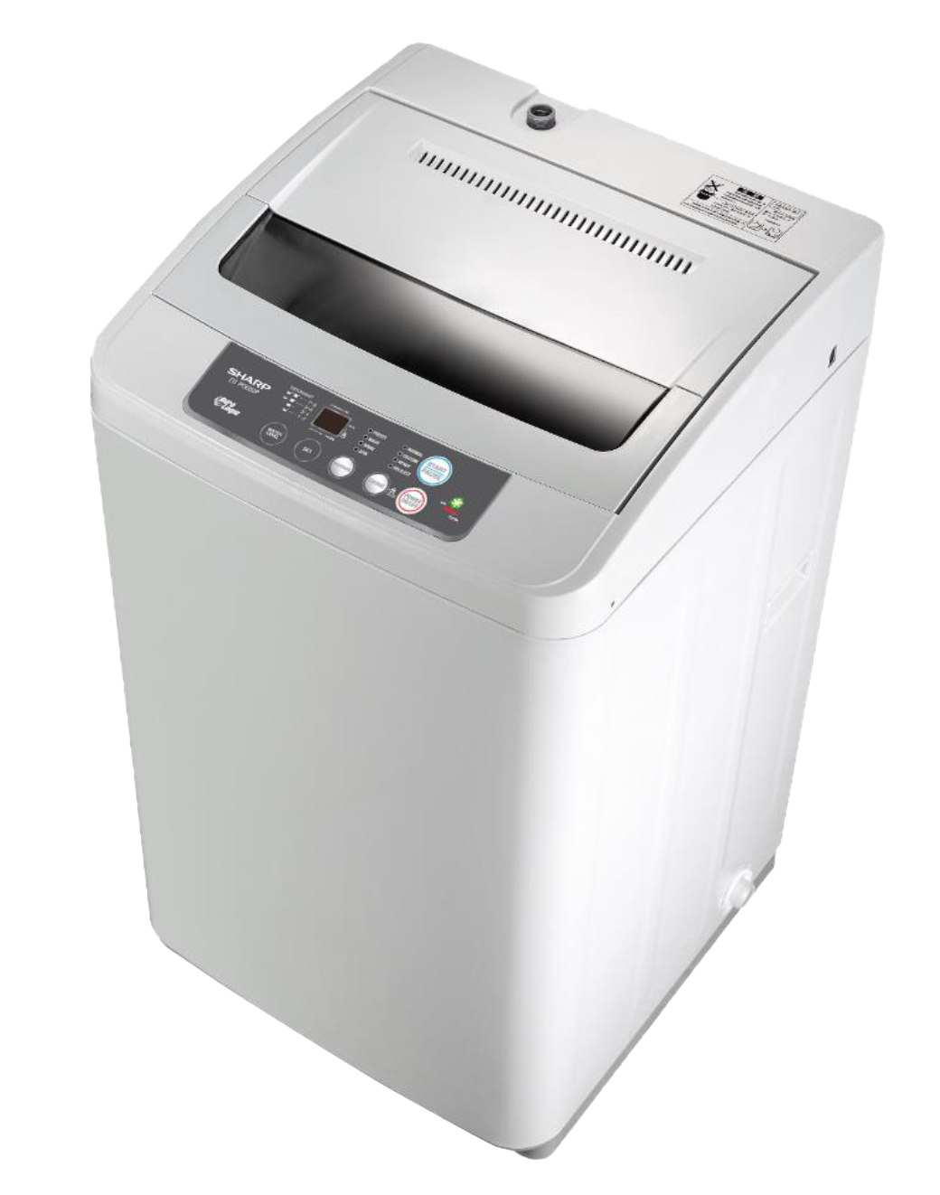 White Top Loading Washer Angled View With Gray Control Buttons PNG Photo