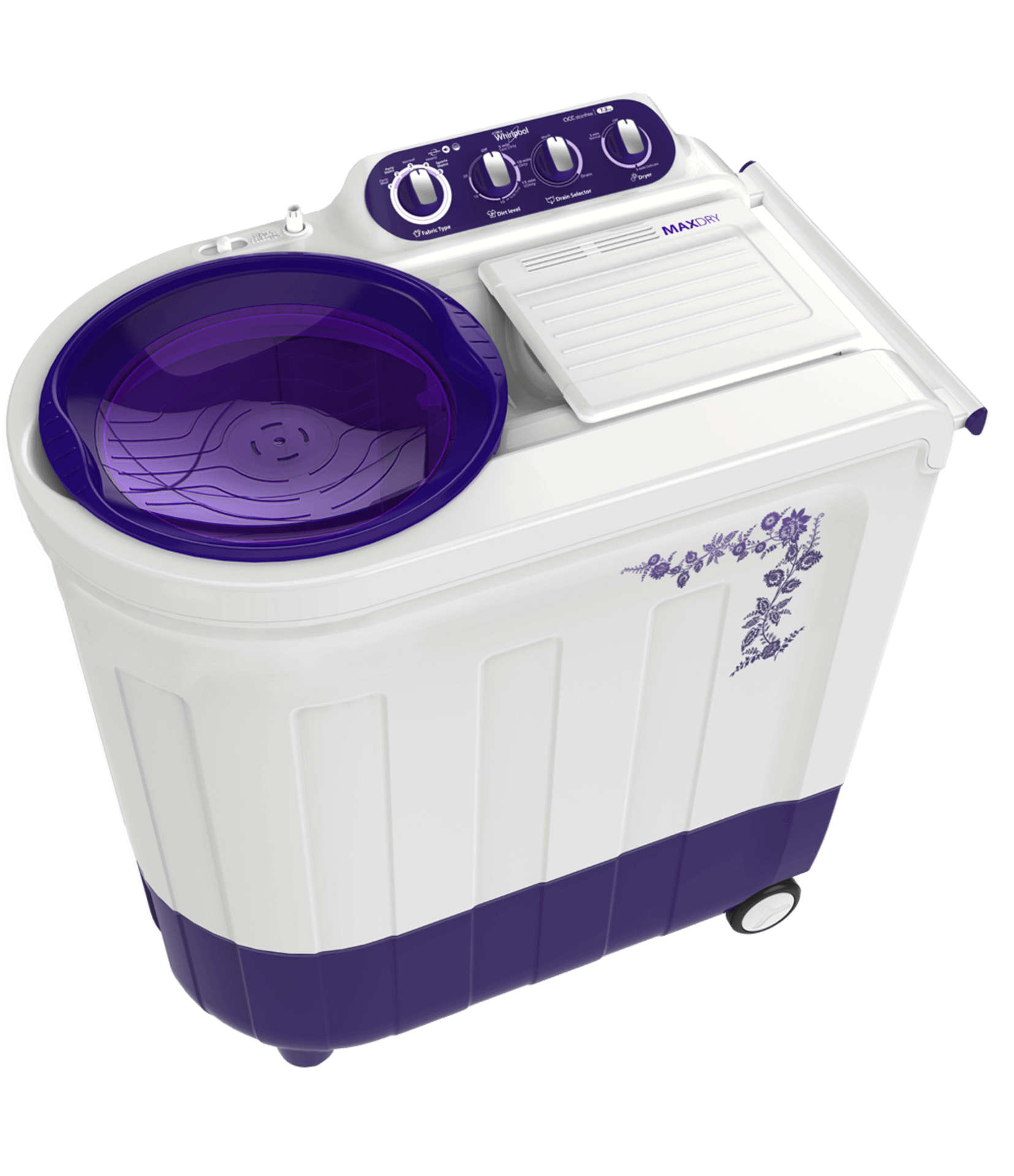 White Top Load Washer With Purple Lid And Matching Control Panel PNG Image
