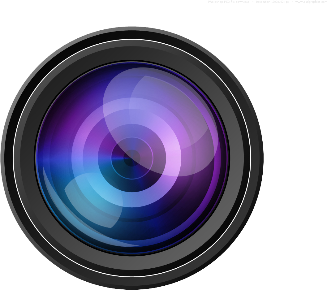 Close Up Blue And Purple Camera Lens With Glass Reflections PNG Artwork