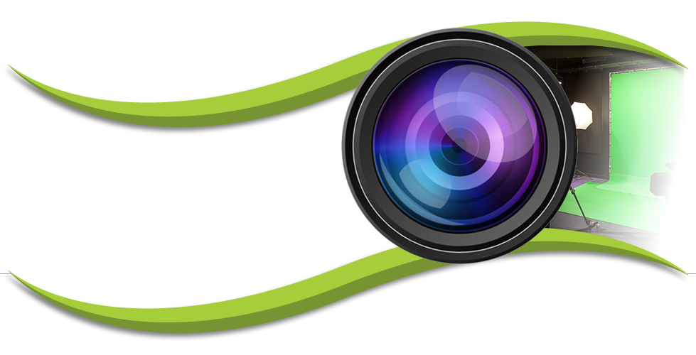 Colorful Camera Lens With Green Motion Wave Background PNG Artwork