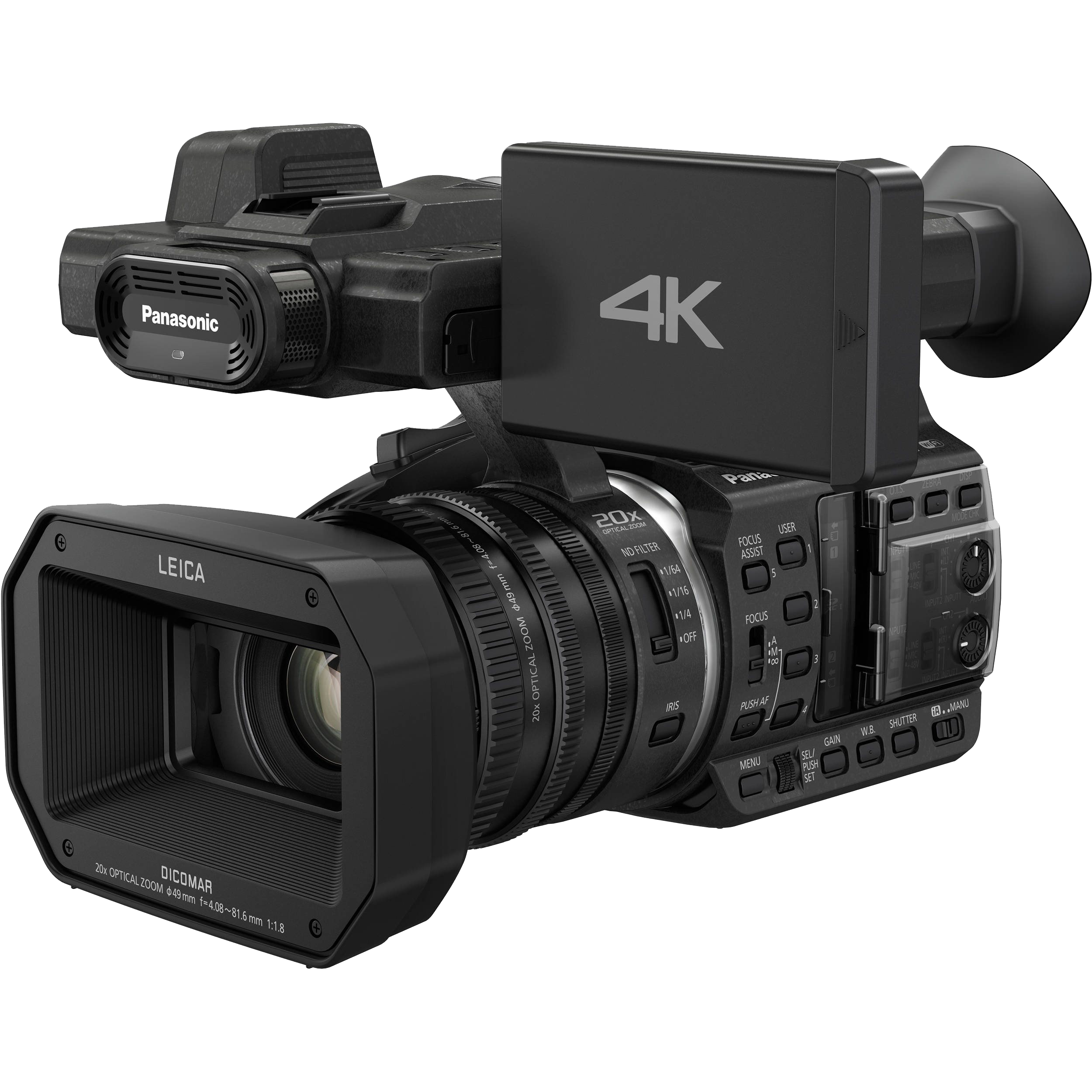 Compact Panasonic 4K Camcorder With Viewfinder And Zoom Lens PNG Photo
