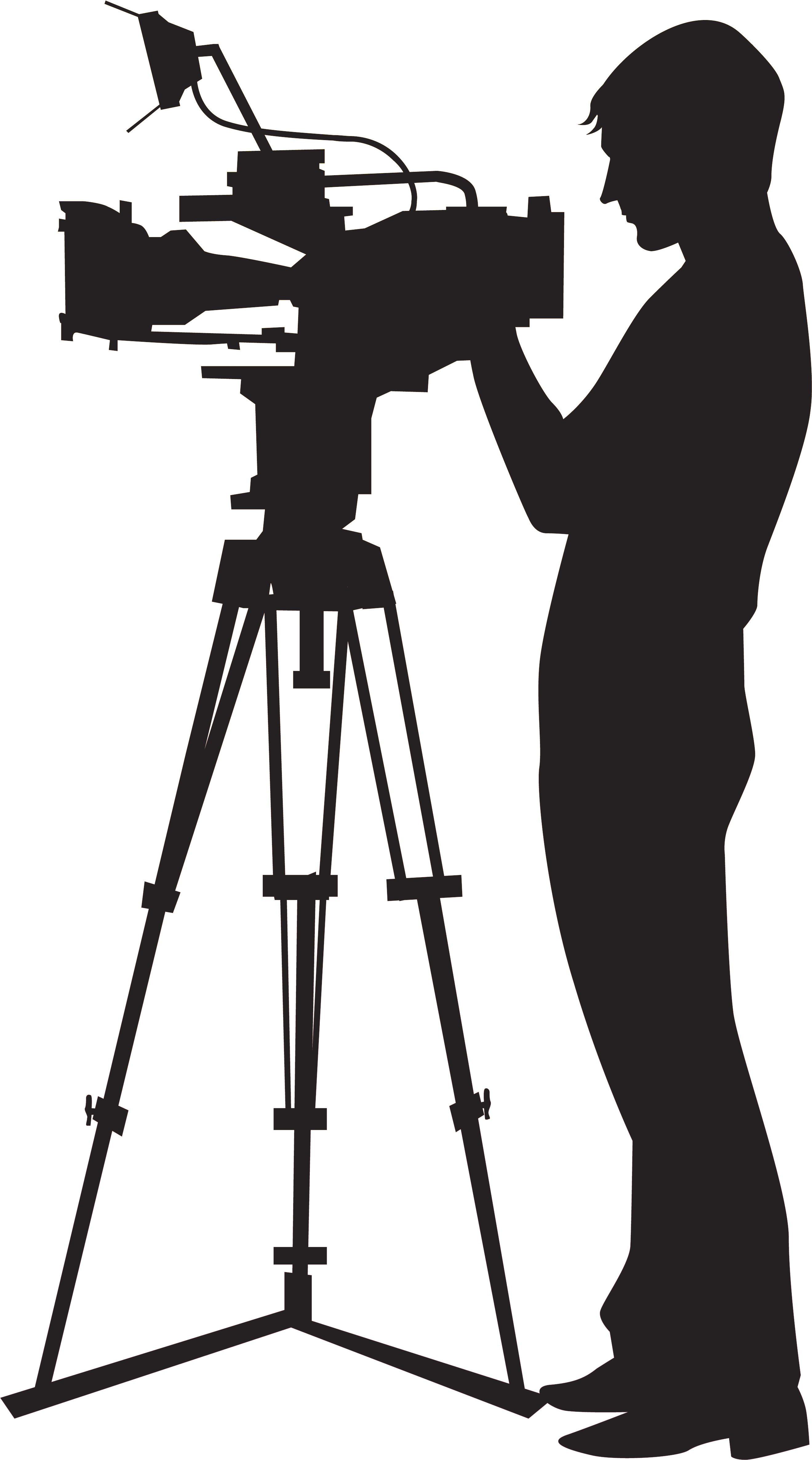 Film Crew Camera Operator Silhouette Recording On Tripod PNG Graphic