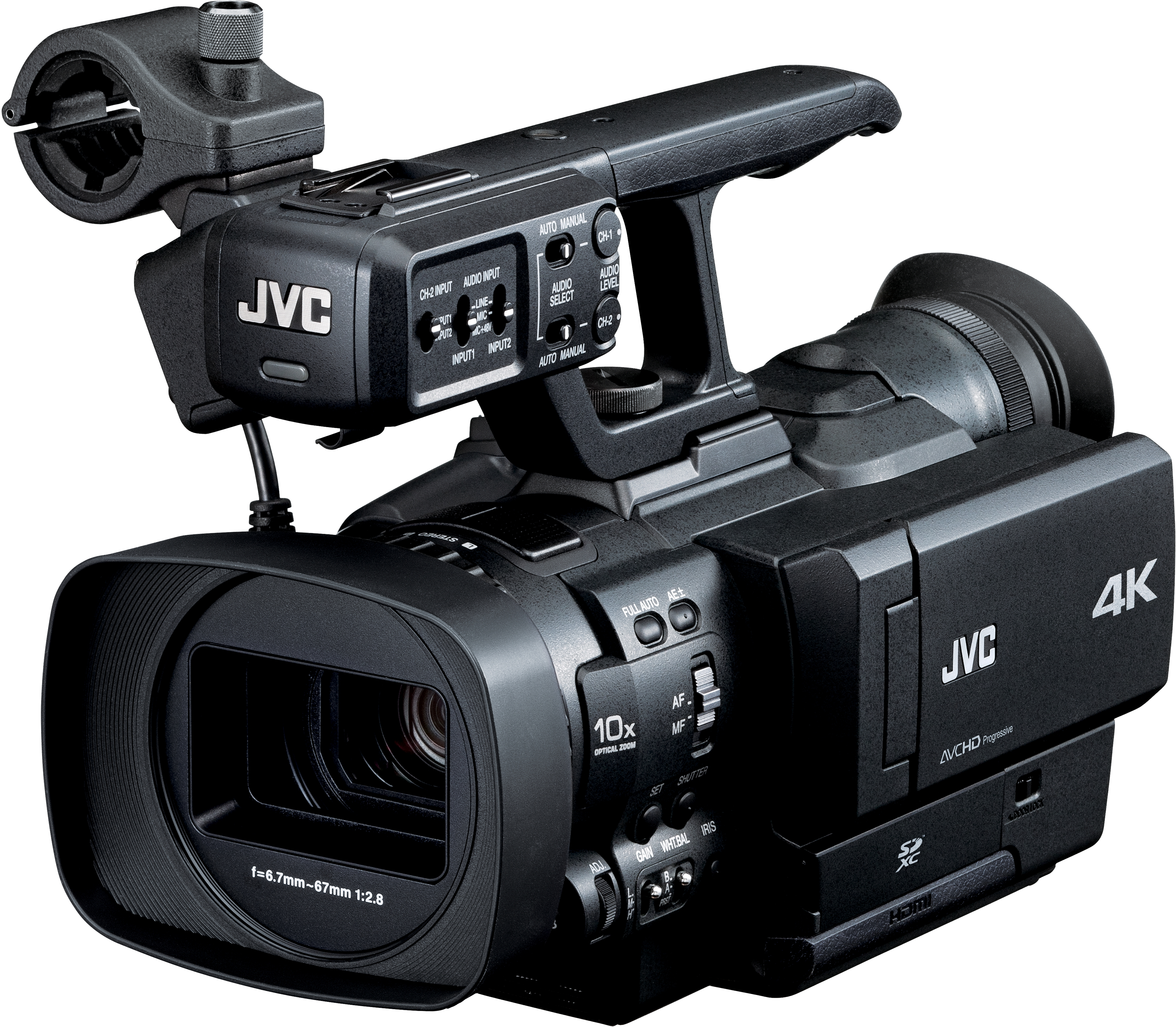 JVC 4K Professional Handheld Camcorder With Large Lens PNG Product Photo