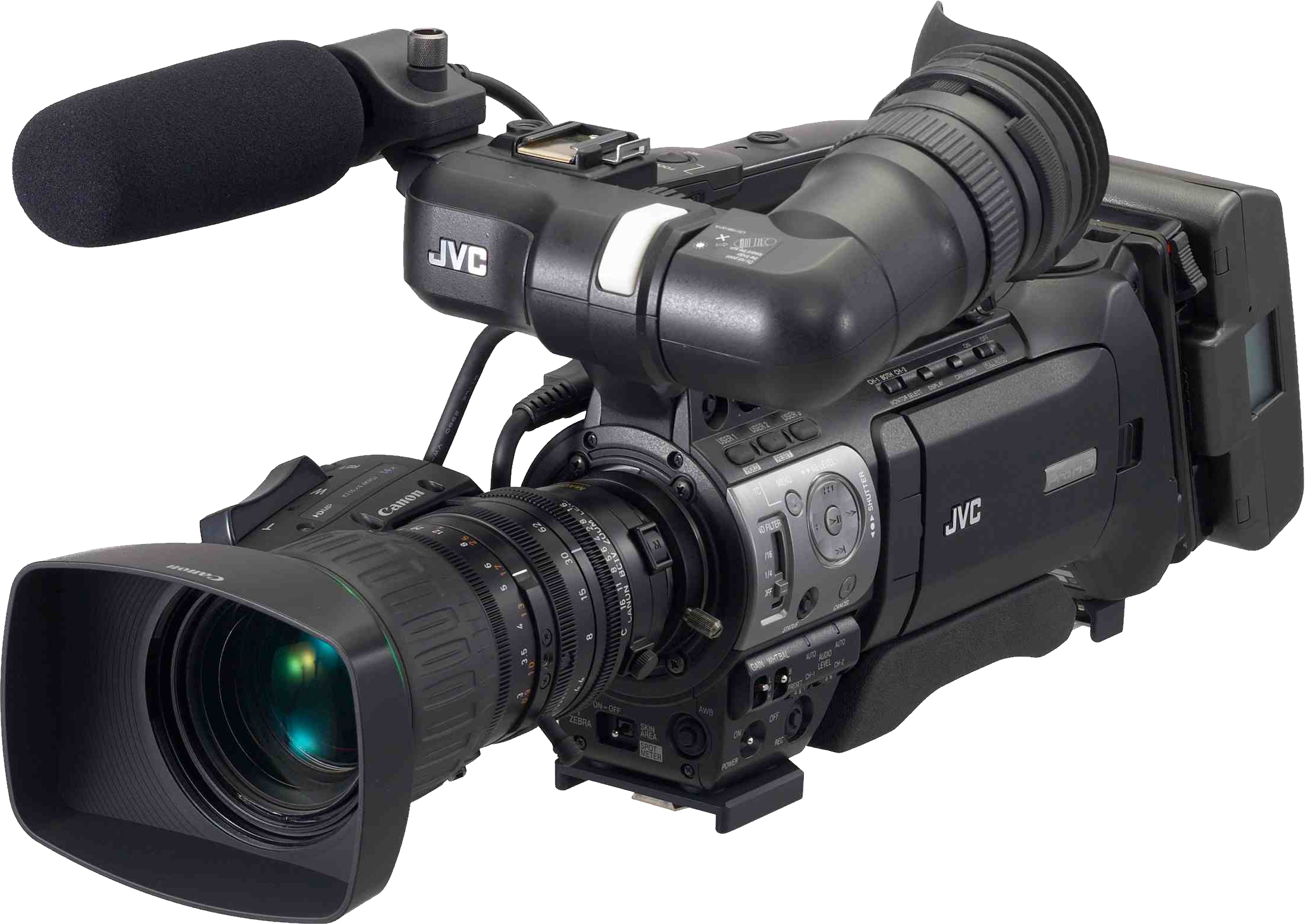 Professional ENG Video Camera With Viewfinder And Zoom Lens PNG Product Photo