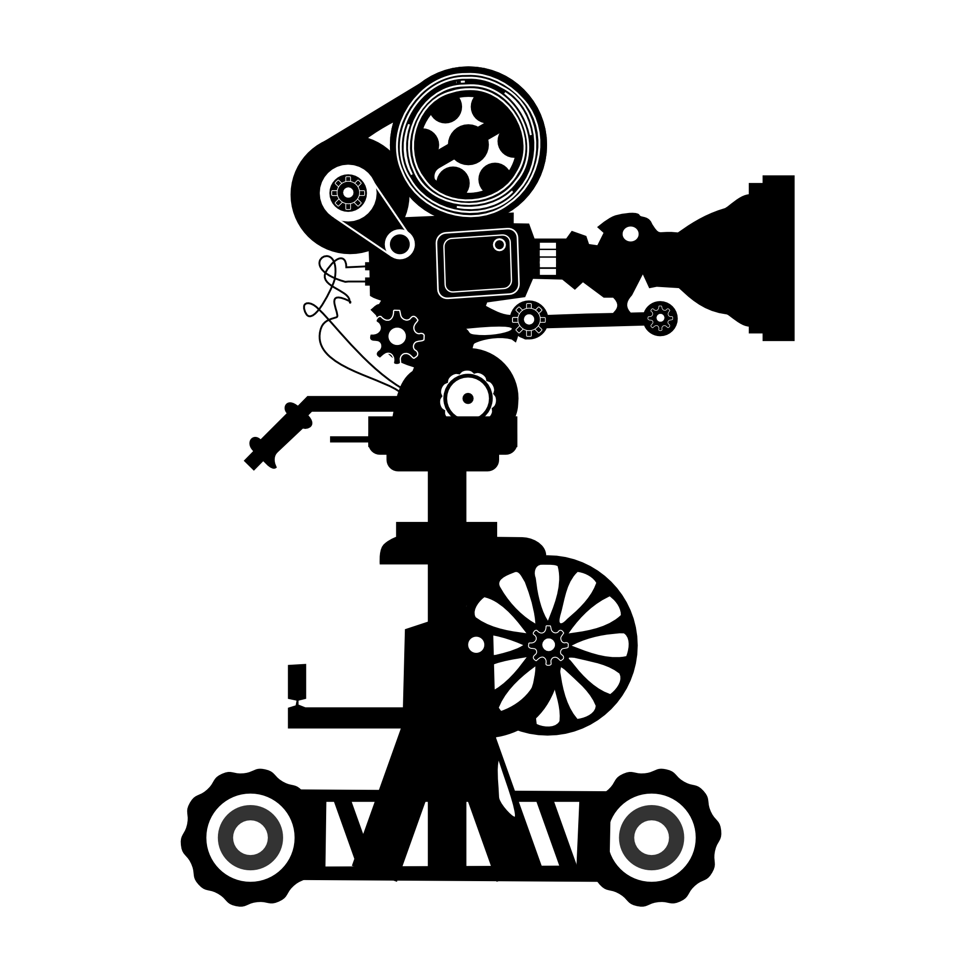 Vintage Cinema Camera On Wheeled Dolly With Track Mount PNG Illustration