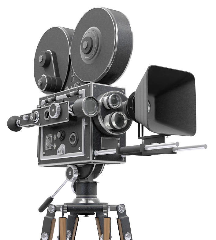 Vintage Motion Picture Film Camera On Tripod With Side Magazine PNG Photo
