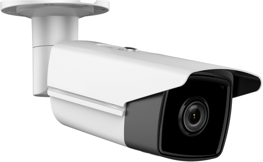 White Bullet Security Camera With Black Lens And Mount PNG Product Image