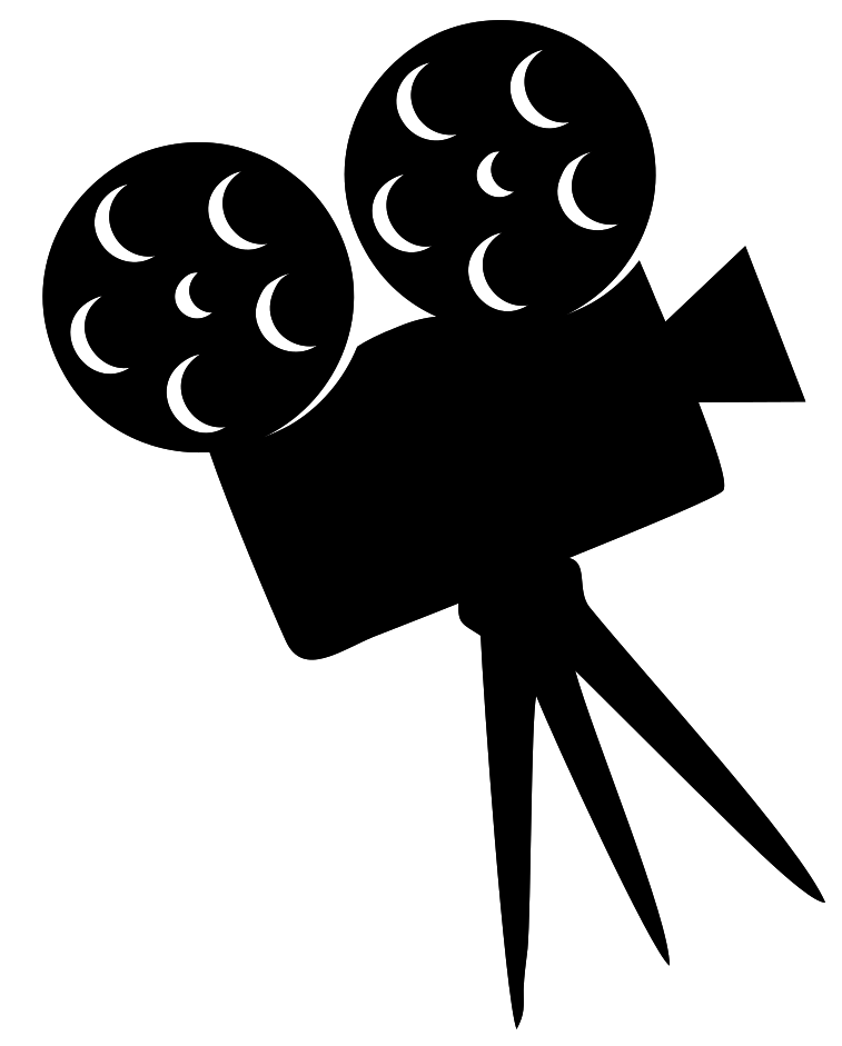 Black Motion Picture Camera Icon With Three Film Reels PNG Graphic