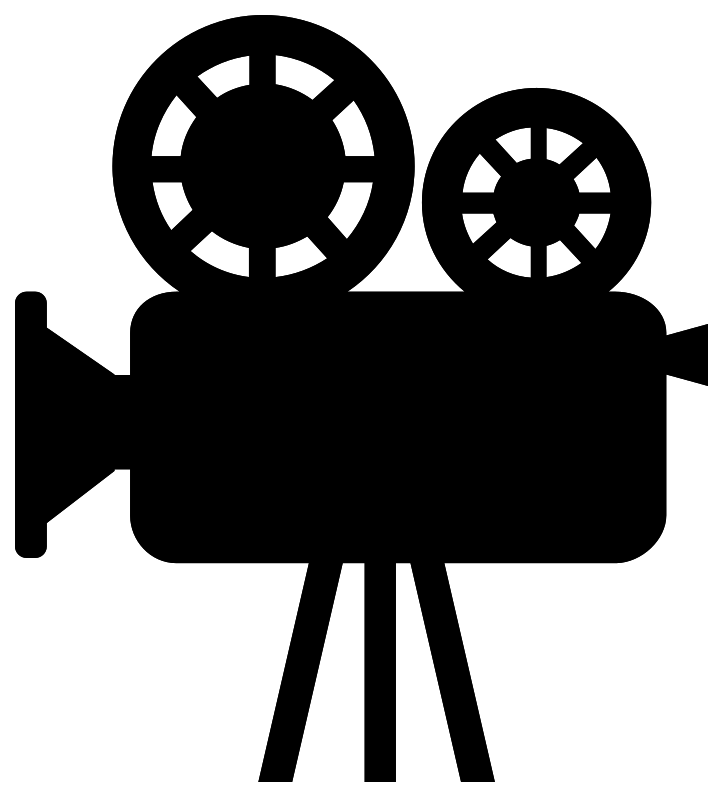 Black Movie Camera On Tripod Silhouette With Two Reels PNG Graphic