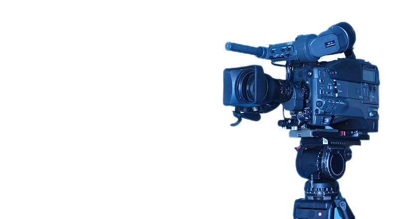 Blue Professional Broadcast Camera Mounted On Tripod PNG Product Image