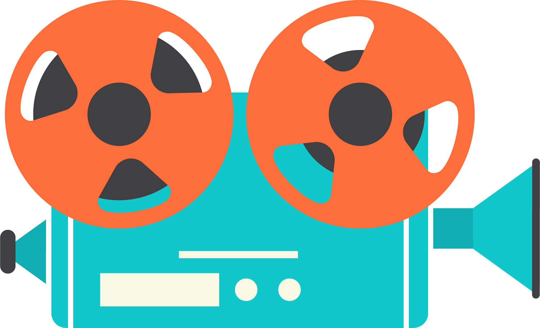 Colorful Retro Movie Camera Illustration With Orange Film Reels PNG Artwork