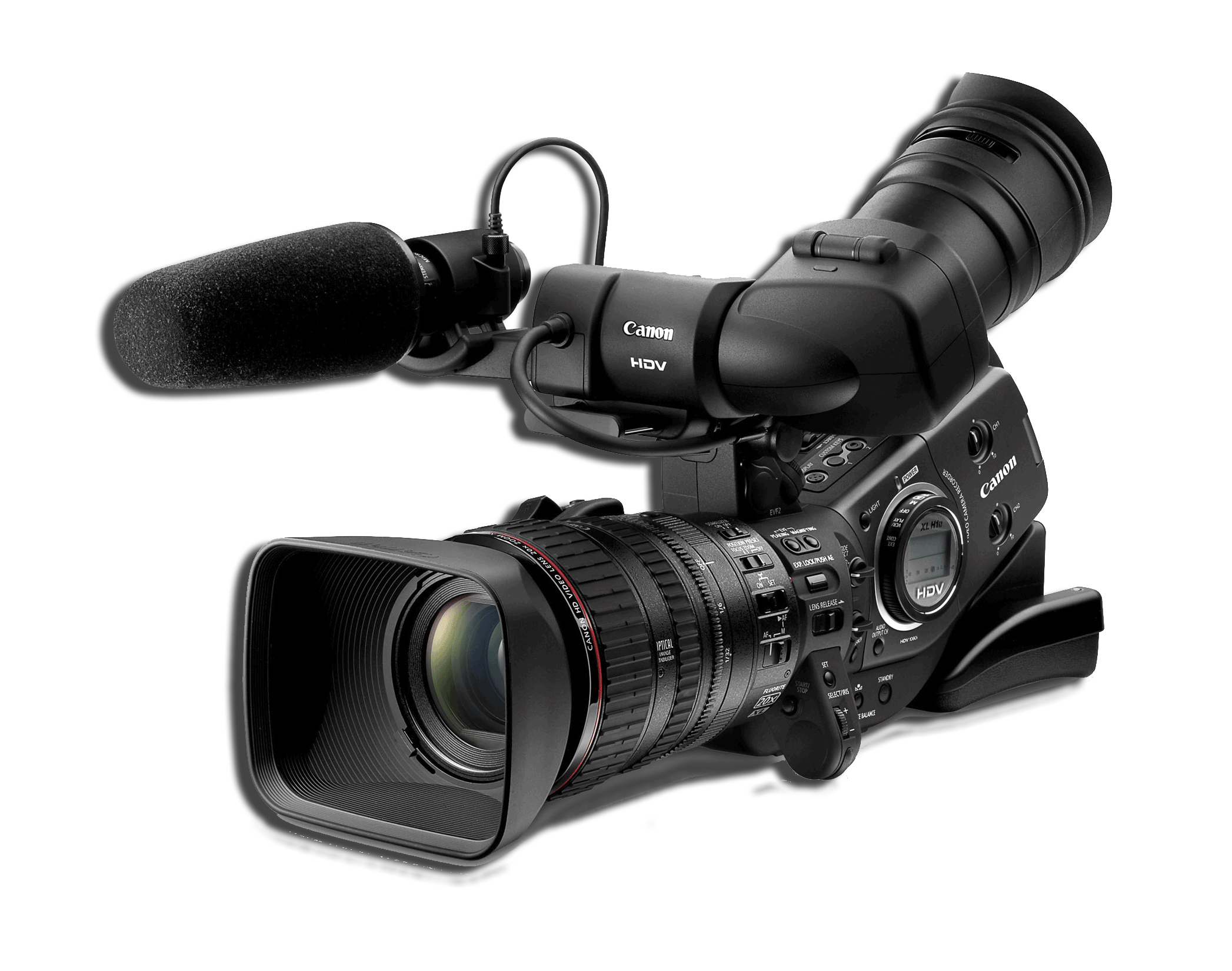 Professional Camcorder With Shotgun Microphone And Viewfinder PNG Image