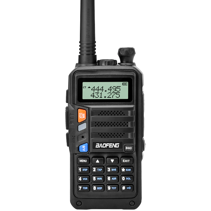 Black Digital Walkie Talkie With Keypad Display And Long Antenna PNG Photo