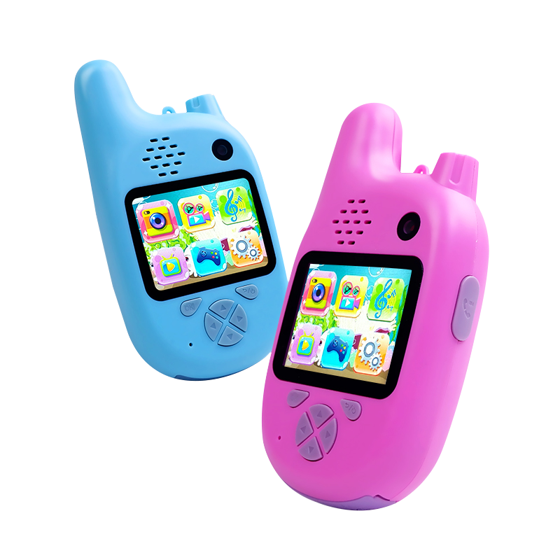 Colorful Blue And Pink Kids Walkie Talkies With Digital Screens PNG Toy Illustration