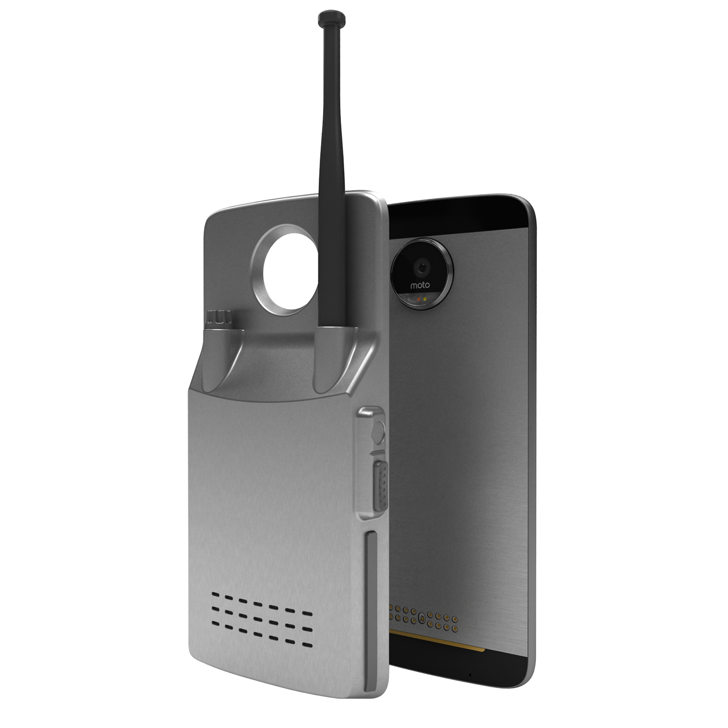 Silver And Black Walkie Talkie Radio With Extended Antenna PNG Product Graphic